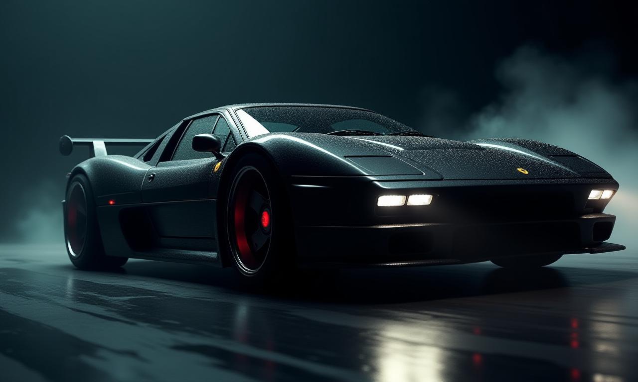 Auto sportiva personalizzata con tuning di lusso, dettagli sull'scarico e ruote in movimento